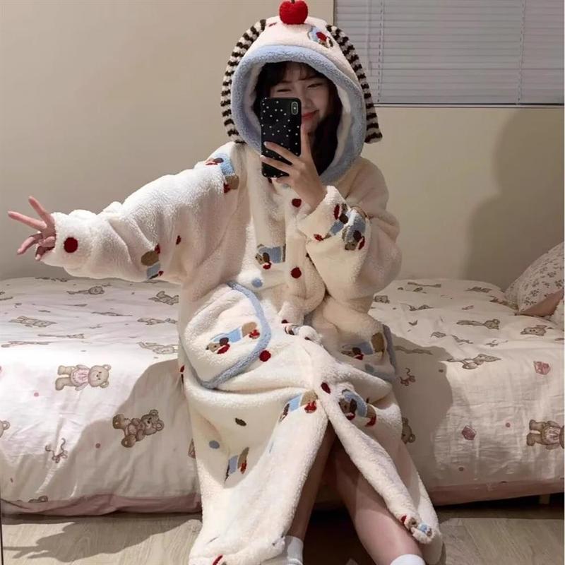 ソーセージ犬のパジャマの女性秋の冬の厚いサンゴのベルベットのパジャマの漫画のかわいい少女フランネルの家庭服のセット|undefined