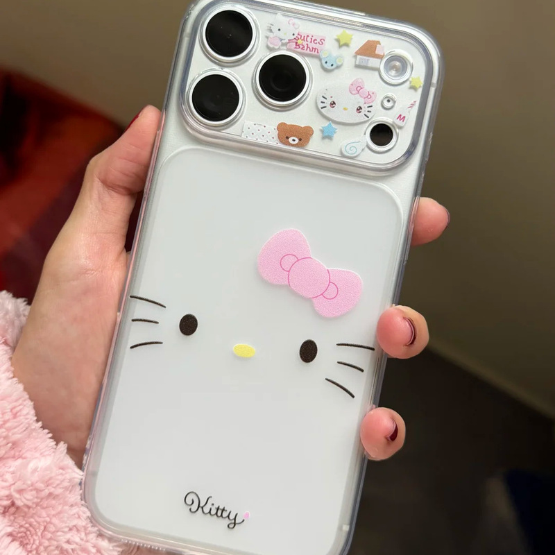 Transforms into a 17-Inch Large Window in Seconds, Cute Kt Cat Transparent Phone Case Suitable for Apple 17Promax, 16/15/14 Matte 13