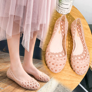 New Hole Shoes Women's Summer Flat Crystal Plastic Sandals Fashionable Beach Jelly Shoes Non-slip Soft Bottom Plastic Single Shoes