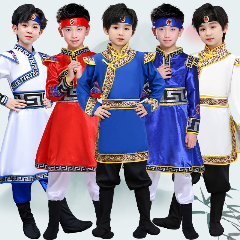蒙古服族儿童舞蹈服饰少数民族服装蒙古舞蒙古袍马蹄哒哒演出服男