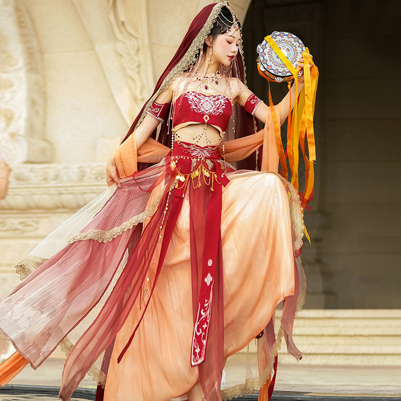 Diseño original Damo Yao Hanfu femenino estilo Dunhuang estilo estilo occidental corsé media falda traje de seda 8692