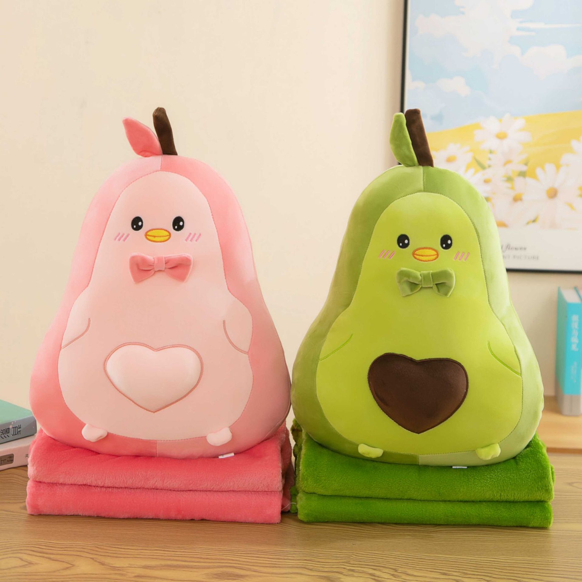 여자 아보카도 오리 베개 사무실 쿠션 낮잠 머리 받침 에어컨 담요 자동차 내부 지원 2 대 1