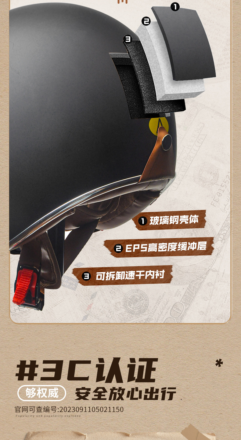 Foreign Trade Specializes in Motorcycle Retro Helmets, Electric Motorcycles, Motorcycle Cruise 3/4 Helmets, Unisex Safety Hats