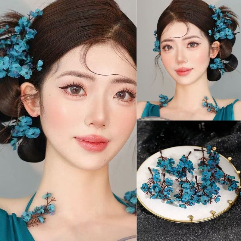 블루 머리꽃 헤어 액세서리 세트 [12개입]