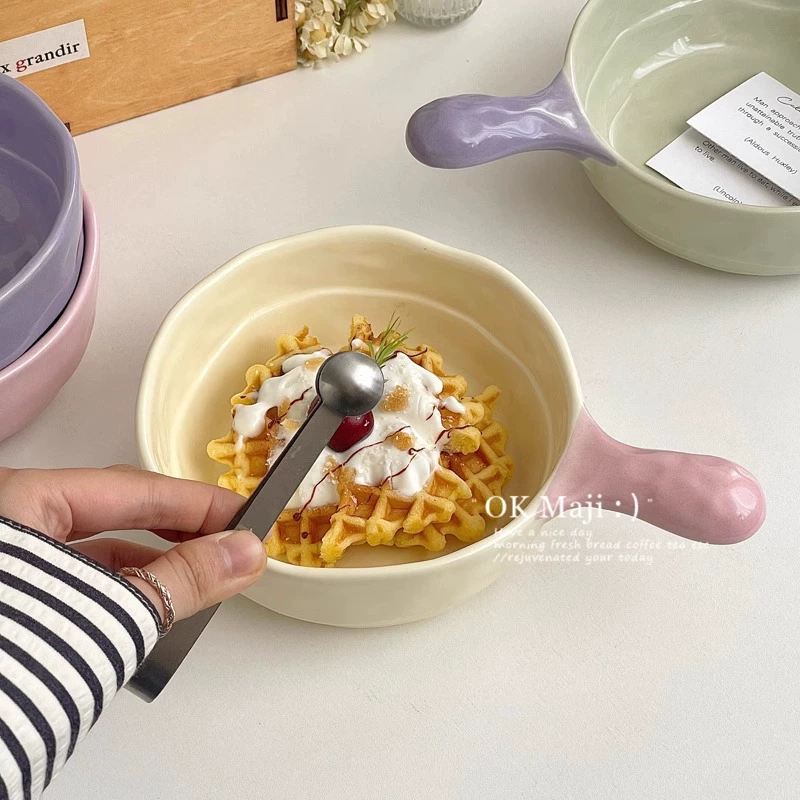 Cream high quality tableware, handle, ceramic soup bowl