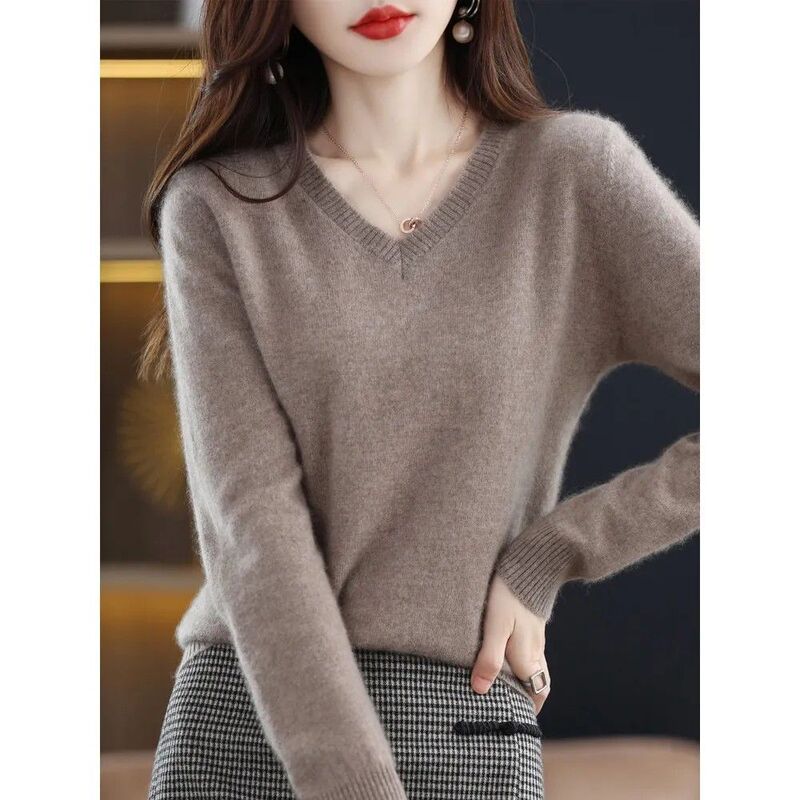 Australian Sweater Women's 2025 Autumn and Winter Collar Loose Pullover Sweater Wool Knitted Bottoming Shirt Long Sleeve White Gray