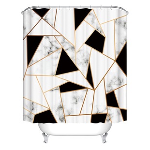 Factory spot Amazon cross-border shower curtain polyester printed fabric partition curtain dry and wet separation waterproof mildew-proof Bath Curtain