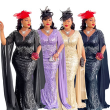 亚马逊非洲时尚女装v领连衣裙大码长裙跨境速卖通圣诞节派对礼服