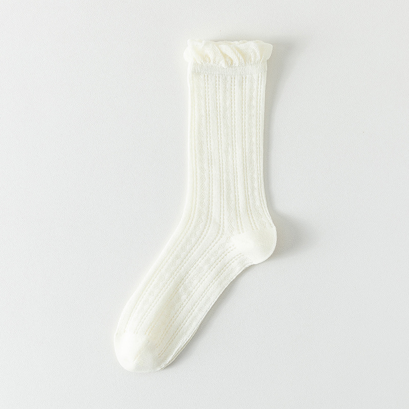 Calcetines de tubo medio Calcetines de algodón de color sólido para mujer delgada de verano Calcetines de confinamiento deshuesados Calcetines de pila de malla Calcetines de mujer Zhuji al por mayor