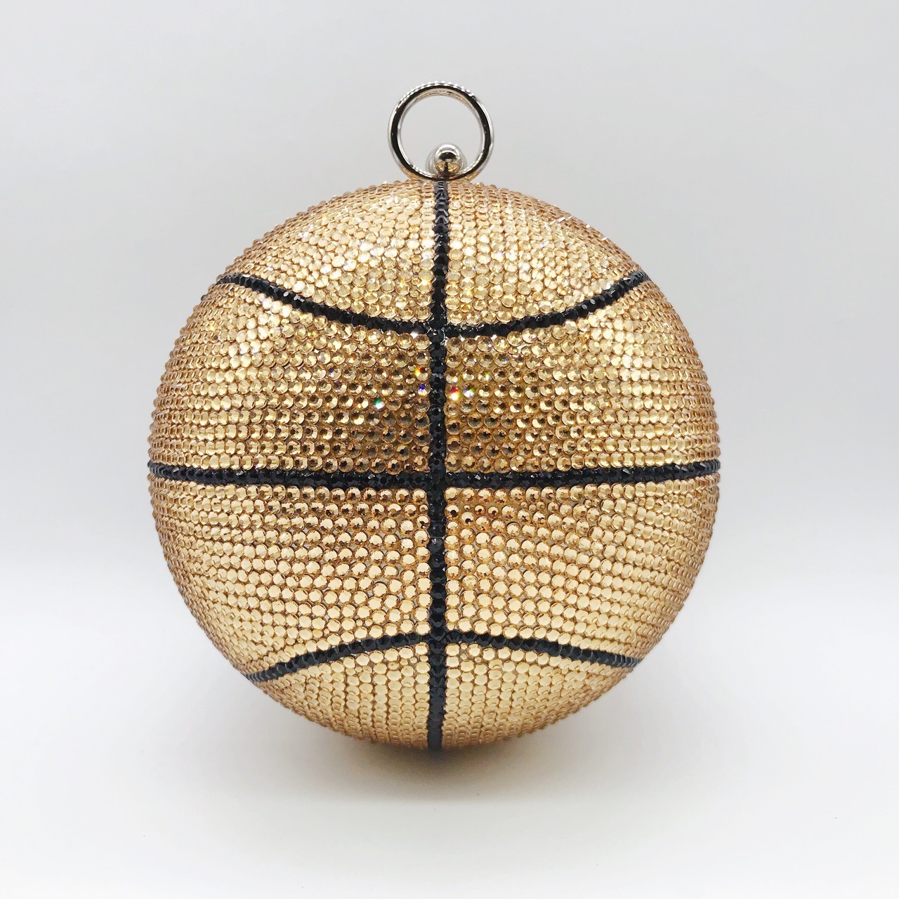 Nuevos productos transfronterizos de baloncesto llenos de diamantes bolsas de cena bola de cristal dorada mini bolsas redondas tridimensionales bolsas de mano europeas y americanas