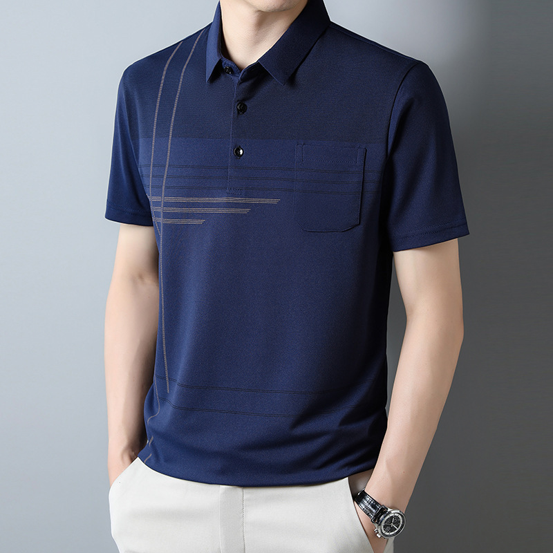 2025 新しい夏中年半袖メンズ tシャツお父さん夏服リアルポケット服通気性ポロシャツ紳士服|undefined