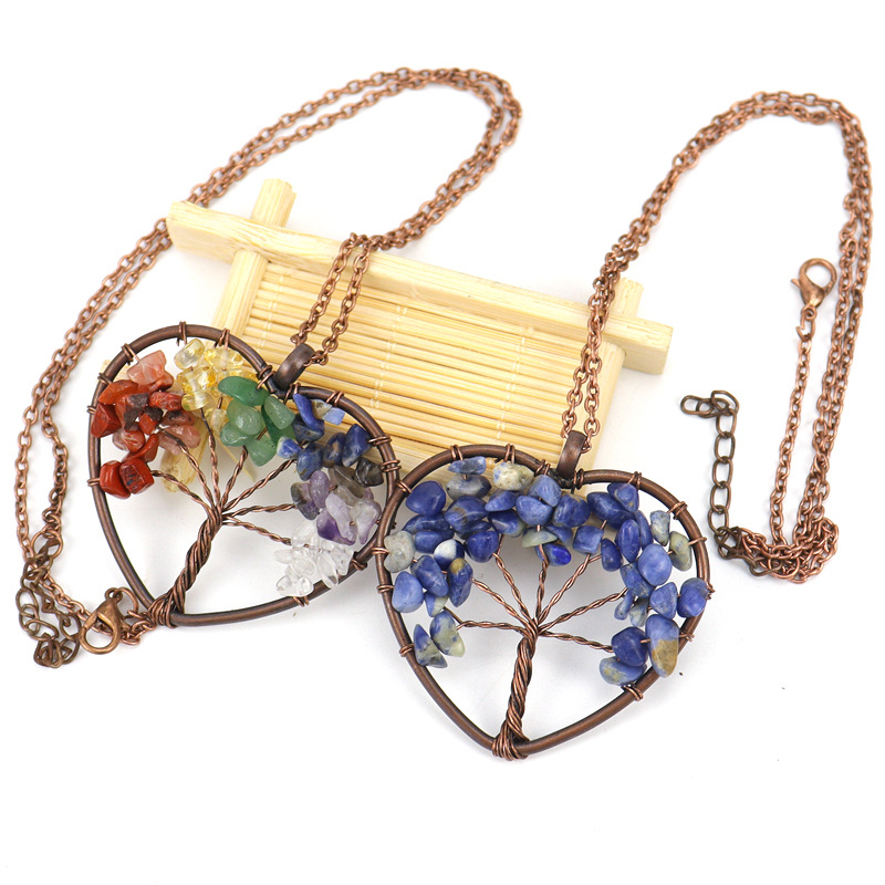 Ethnic Style Tree Heart Shape Crystal Copper Beaded Hollow Out Pendant Necklace 1 Piece