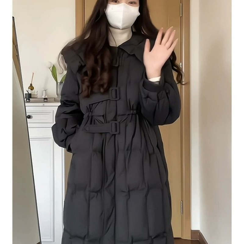 Women's down Jacket 2026 Winter New Korean Style Mid-Length Coat with Navy Collar, Stylish Design, Waist-Cinching, Unique Outerwear