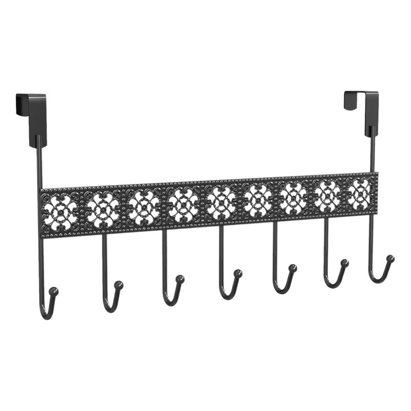 Puerta de encaje negro de nuevo siete ganchos multi-funcional de perforación libre de hierro percha dormitorio hogar espacio de almacenamiento ropa gancho