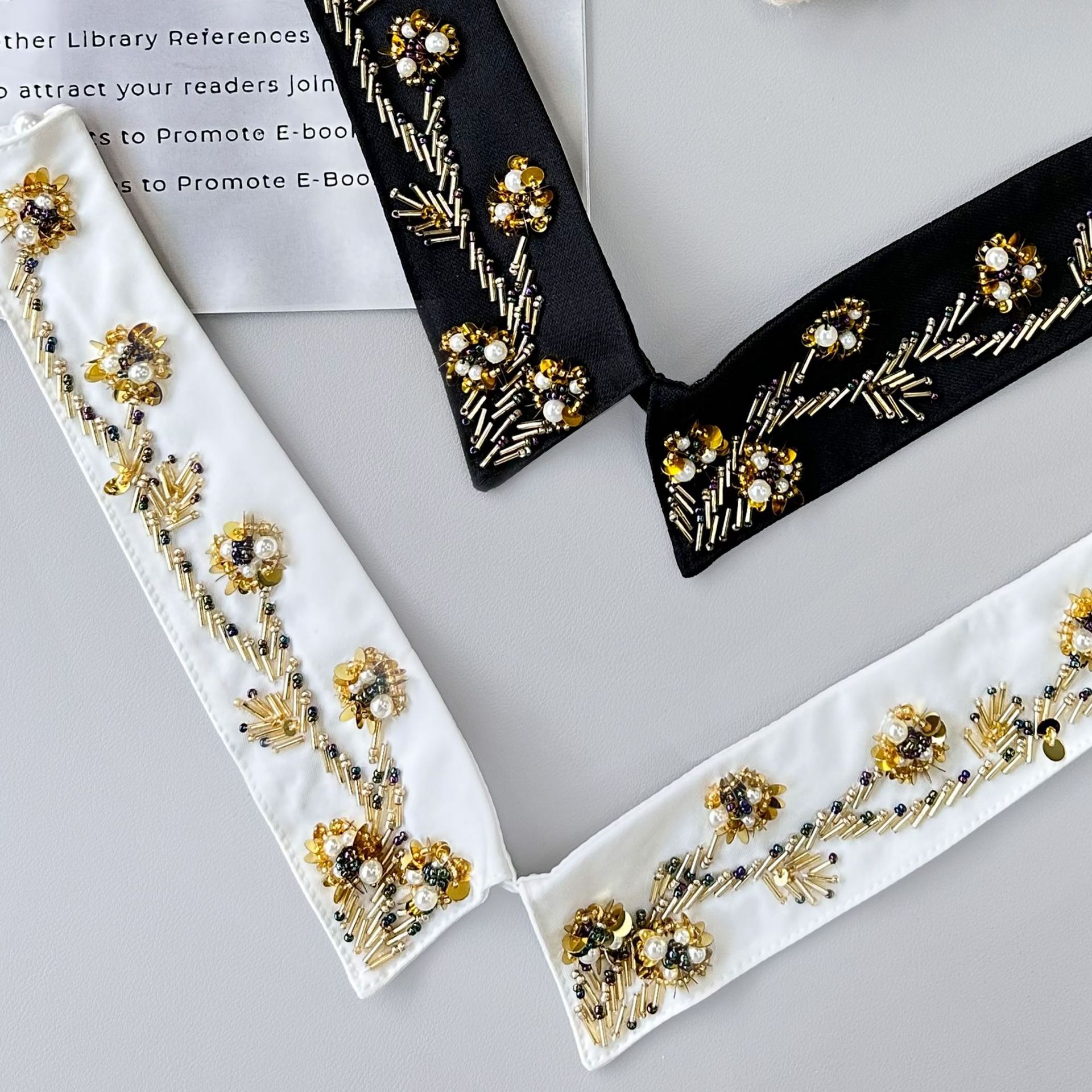 Primavera y verano nuevo dorado esquinado cuello decorado vestido camisa ropa infantil universal lujo ligero cuello falso image 5