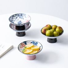家用客厅高脚水果盘日式陶瓷茶点盘零食创意点心糕点碟子绿植盆