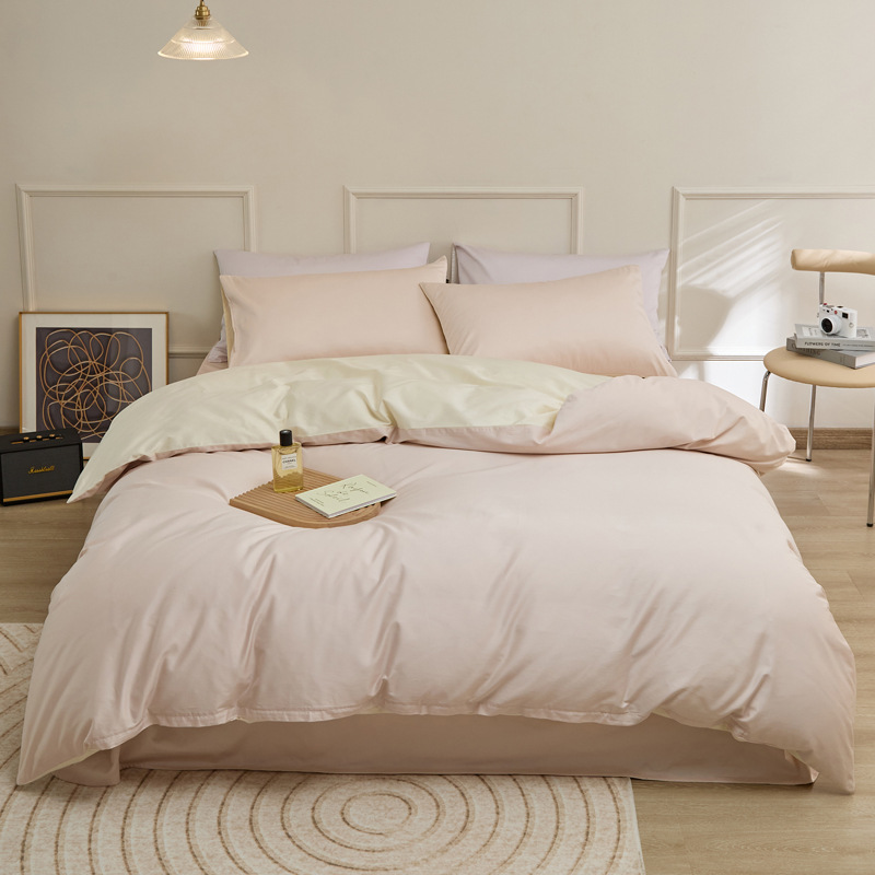 Nordic French Minimalist Retro Nordic Style 100-count Long-staple Four-piece Pure Cotton Three-piece Set, Simple Solid Color Bed Set With Duvet Cov_voghion.com