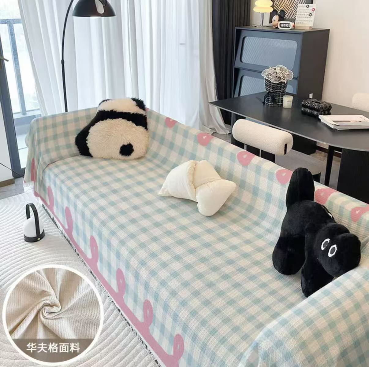 Tela de toalla de sofá fresca pequeña a cuadros amarillos/rosa, nuevo cojín de sofá, manta universal de cubierta completa de cuatro estaciones