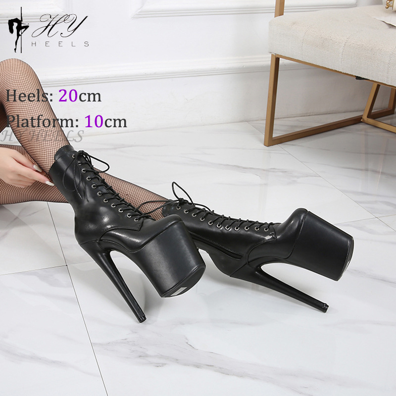 Boot nữ cổ cao gót nhọn 20cm đế platform chống thấm nước — Màu hồng mờ, Màu mơ mờ, Màu đen, Màu tím mờ chi tiết 2