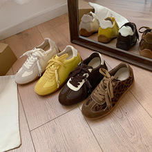 葡萄妈7cm增高系带拼色真皮德训鞋圆头百搭舒适休闲运动阿甘鞋子