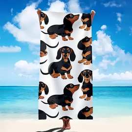 跨境动物腊肠犬图案印花沙滩巾海边游泳浴巾健身运动毛巾厂家直销