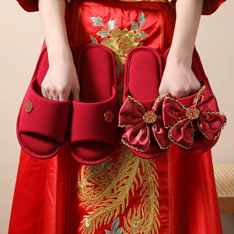 Свадебные тапочки Высококачественные летние праздничные красные парные свадебные тапочки для переодевания невесты для дома