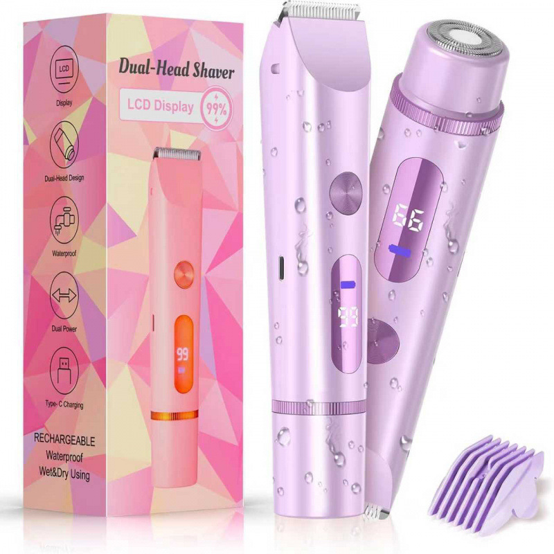 Cross-border best-selling dual-head electric full-body hair removal device, designed for women, with features for trimming sensitive areas, preventing scratches, and offering rechargeable operation