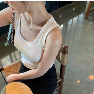 Qingman Sanding Square Collar Vest Autumn and Winter with Chest Pad Wide Shoulder Strap Collapsed Parm All-match Slimming Outer Wear Inner Vest