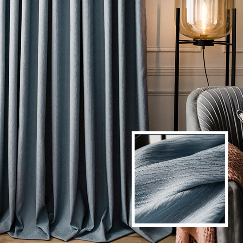 加厚现代北欧纯色提花棉麻肌理遮光布客厅卧室书房窗帘成品