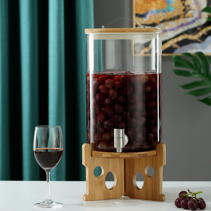 Gran capacidad de vidrio de borosilicato comercial de autoservicio de cola Cubo de jugo de limón hogar tanque de agua fría con grifo Cubo de vino