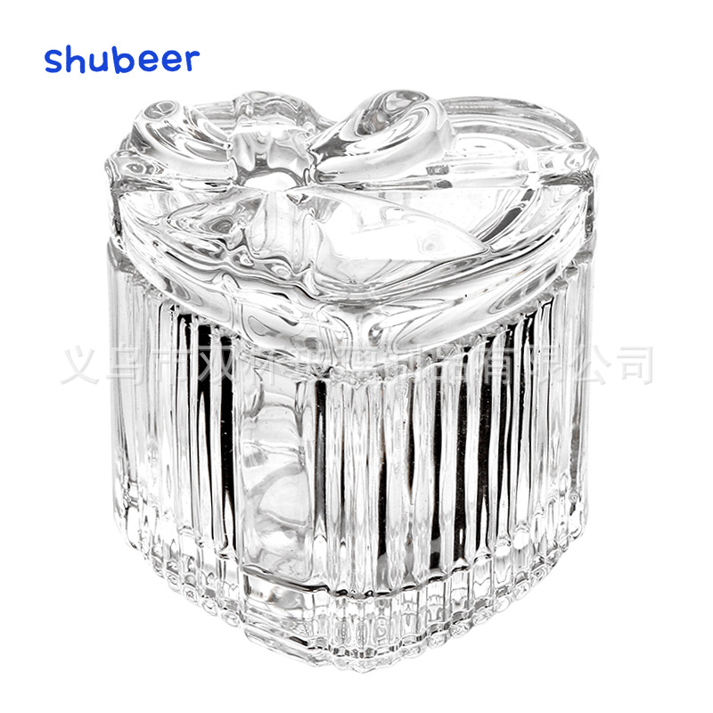 Love Striped Glass Bow Storage Jar Bedroom Trinkets Storage Box Candy Jar Dried Fruit Jar Hand Gift