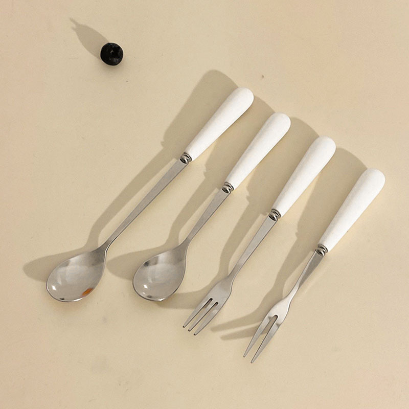 セラミック柄ステンレスナイフフォークスプーン食器三点セットins风フルーツフォークデザートスプーンフォークアイスクリームスプーン|undefined