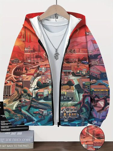 Mesh Fabric European and American Style New Cardigan Children's Hoodie 3D Fashionable Printed Casual Zip-Up Hoodie