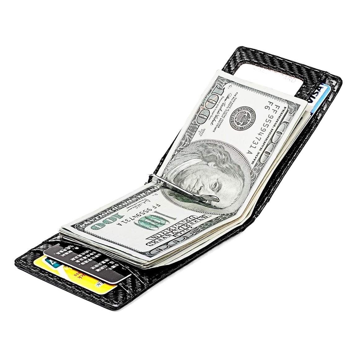 Front Pocket Meijin Clip Men's wallet New Carbon Fiber Pattern Anti-theft Brush wallet First Layer Cowhide Short RFID wallet