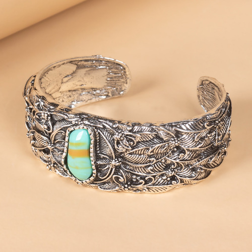 Cross-border vintage Indian style open bracelet jewelry Bohemian Thai silver turquoise butterfly bracelet for women