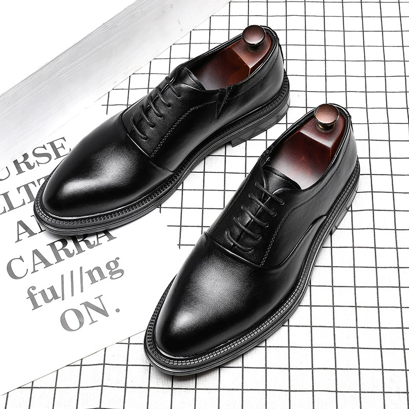 Мужские кожаные туфли деловые официальные кожаные туфли мужские молодежные британские остроносые свадебные туфли в Корейском стиле Повседневная обувь для жениха 28566-G