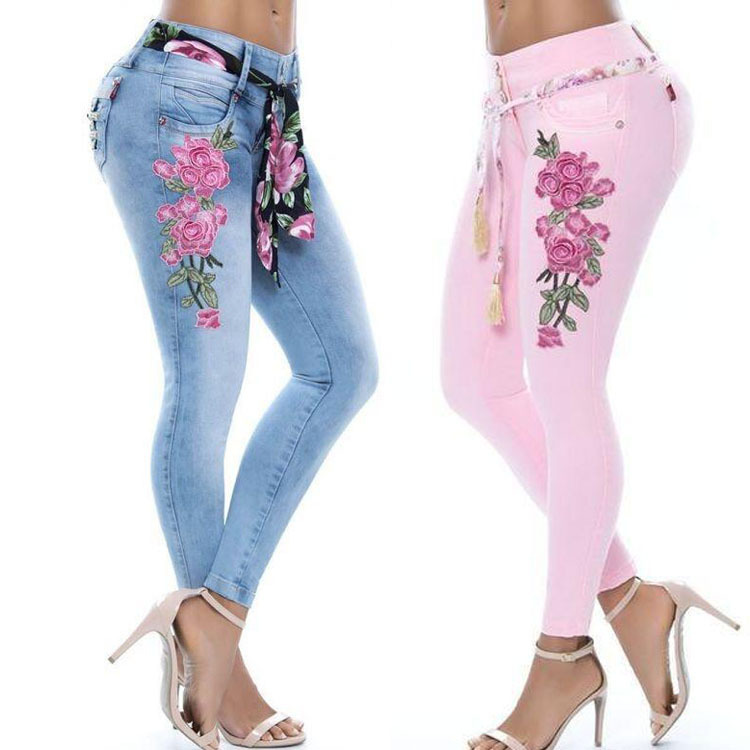Women's Pants Wish Ebay Embroidered Small Feet High Elastic Amazon Jeans Women