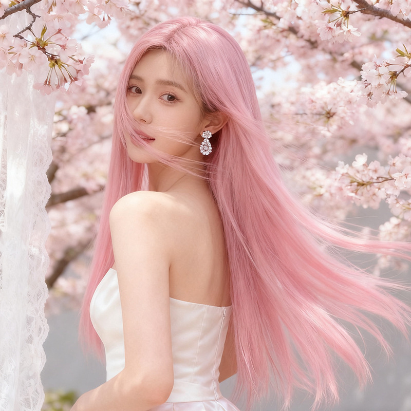 Manufacturer's Ready-Made Pink Long Straight Hair Wig for Women, Artificial Hair, Medium-Length Hair, Full Headgear, Internet Celebrity Sweet Photo Styling Manufacturer's Ready-Made Pink Long Straight Hair Wig for Women, Artificial Hair, Medium-Length Hair, Full Headgear, Internet Celebrity Sweet Photo Styling