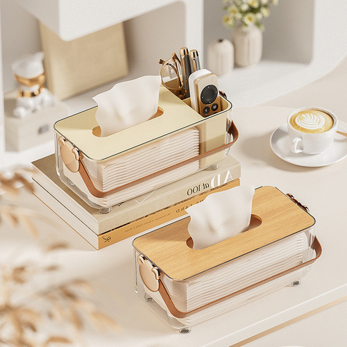 Desktop multi-function light luxury tissue box living room home transparent portable glasses remote control tissue storage box
