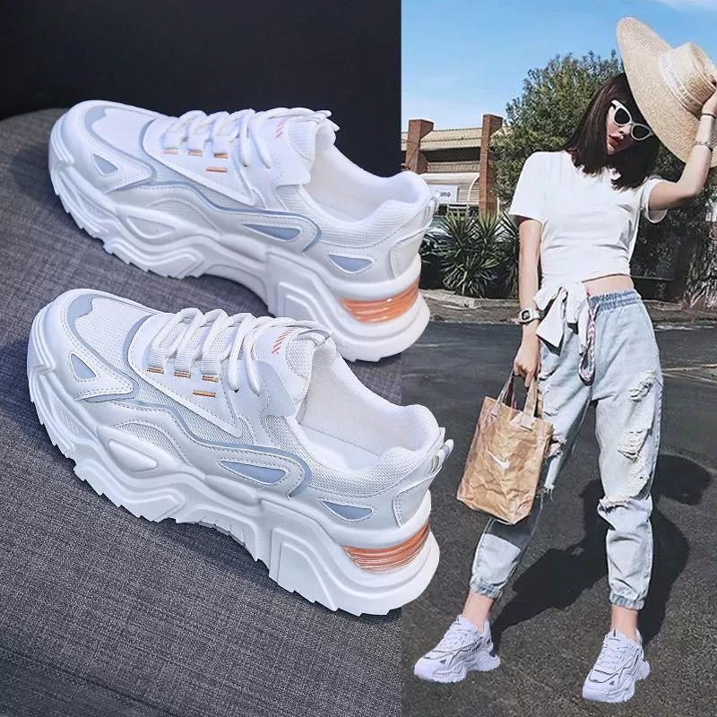 Женские туфли для папы на толстой подошве, модные весенне-летние 2025 года, новые универсальные суперпопулярные белые туфли в корейском стиле для спорта и отдыха для женщин.