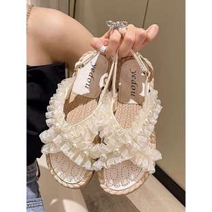 French Niche High-End Sandals with Skirts, Fairy Style 2025 New Summer Flats Roman Beach Shoes for Women