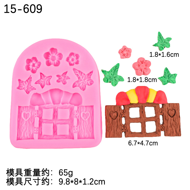 Pequeña flor hada estilo pastoral forma de hongo silicona fondant dibujos animados puerta de madera molde de pastel pastel decoración de chocolate epoxi