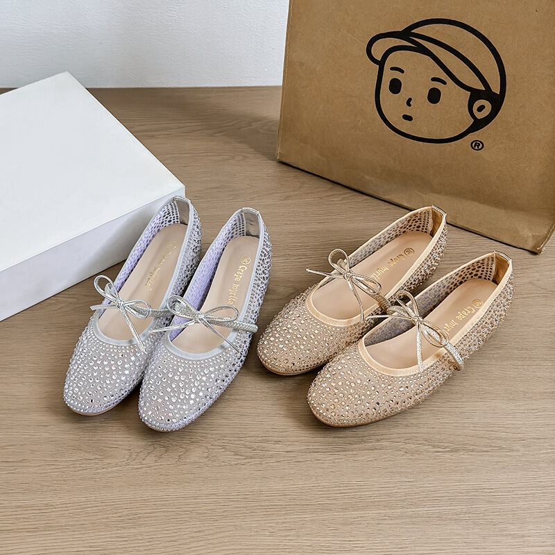 Starry Sky Ballet~3.5cm Height-Increasing Rhinestone Mesh Mary Jane Women's Evening Party Wedge Heel Shoes