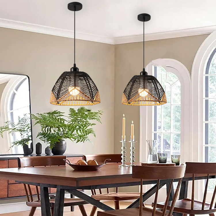 Lámparas transfronterizas de Zhongshan, tejido de cuerda de cáñamo hecho a mano, salón de té creativo retro, restaurante, dormitorio, candelabro
