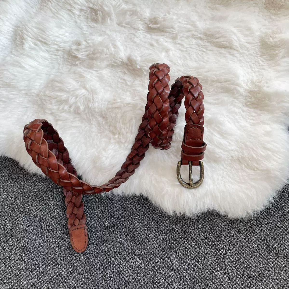 跨境头层牛皮复古风怀旧手工编织欧美男女腰带配牛仔裤真皮皮带