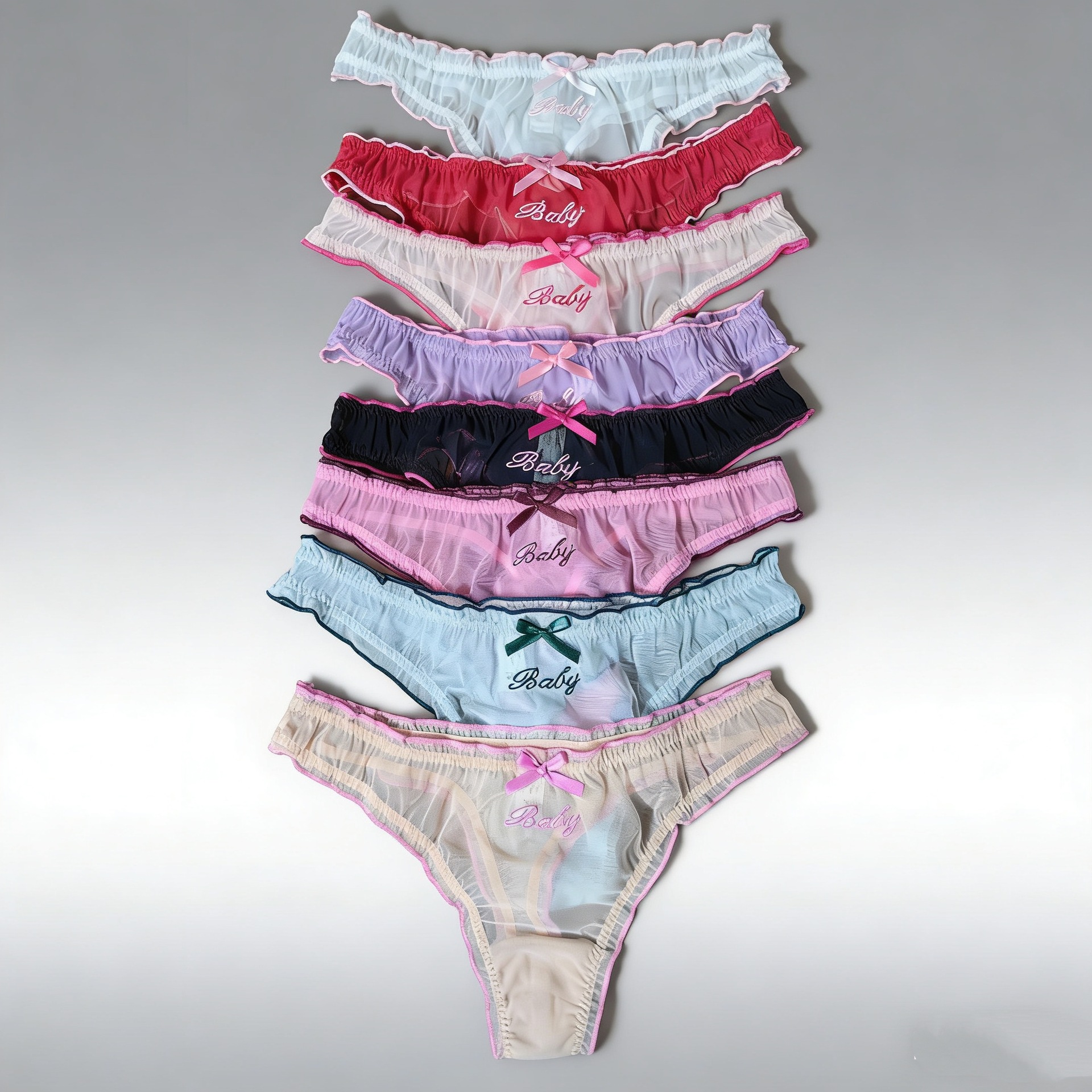 【European and American Baby】Mesh Panties for Girls, New Solid Color Ruffled Edge Low-Waist Sexy Thong, Transparent