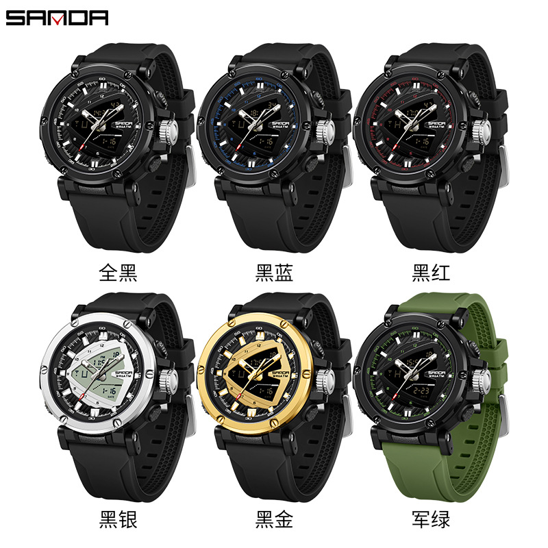 SANDA 9052 estudiantes deportivos impermeable reloj despertador reloj electrónico de moda moda hombre reloj puntero