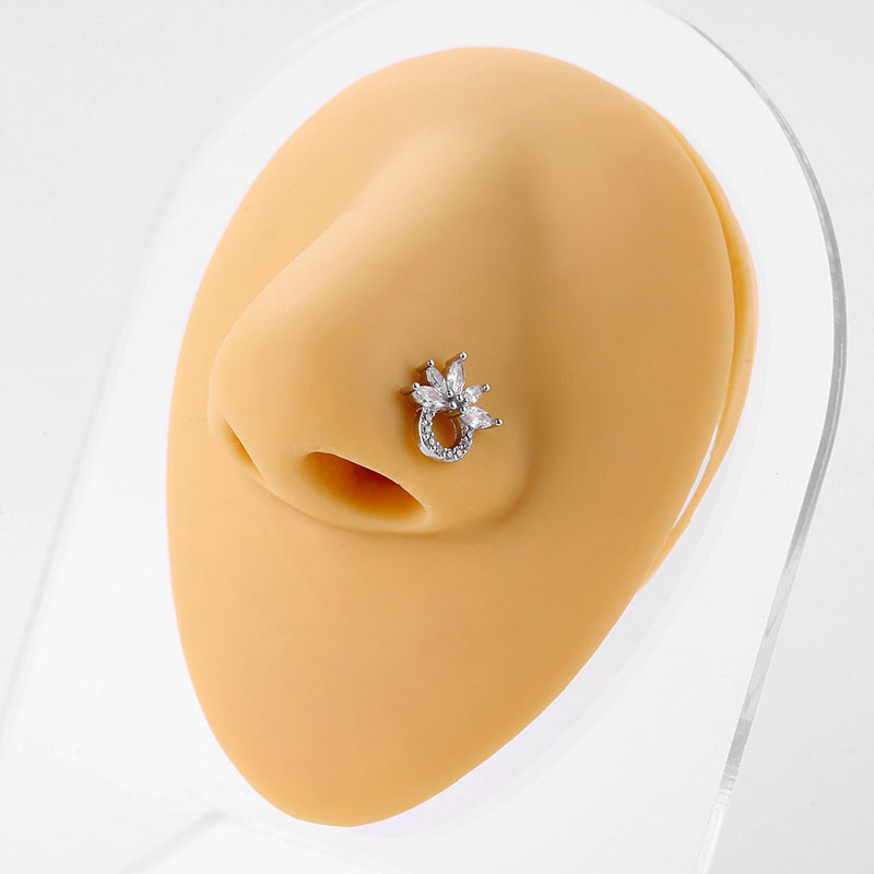 Cross-Border L Rod Stud Micro Stainless Steel Inlaid With Bright Stone Nose Ring 20G Body Piercing Jewelry_voghion.com