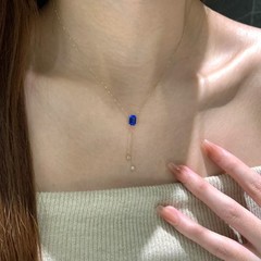 深海之瞳蓝色方糖流苏吊坠项链女复古简约小众设计感高级锁骨颈链