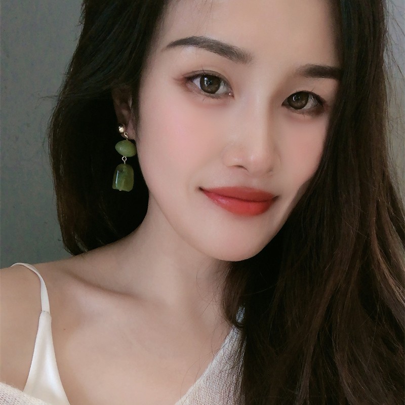 港风复古树脂撞色耳环时尚简约高级感不规则仿玉石百搭秋冬耳饰品|undefined